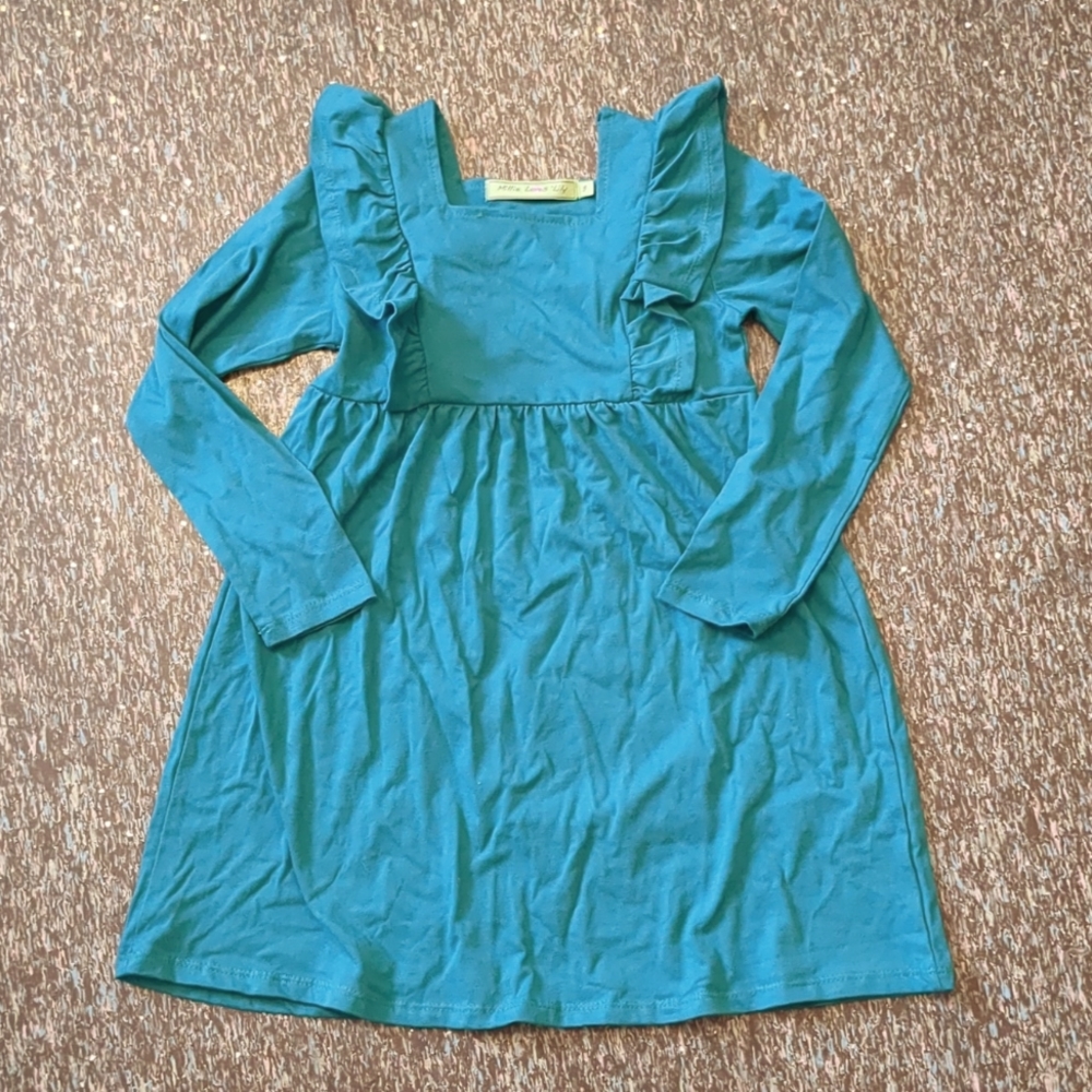 Millie Loves Lily teal ruffle shoulder dress, size 5